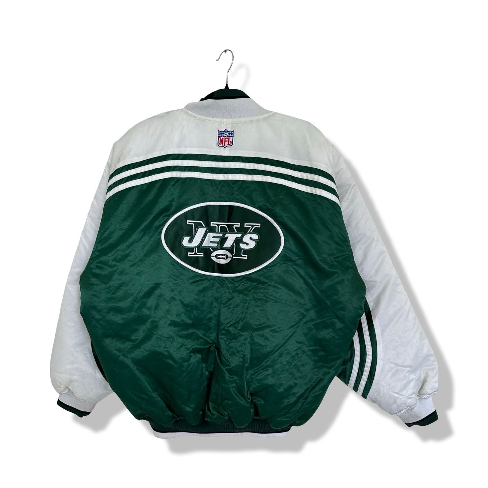 Vintage Starter NFL Pro Line New York Jets Green Satin Bomber Jacket Size L 3