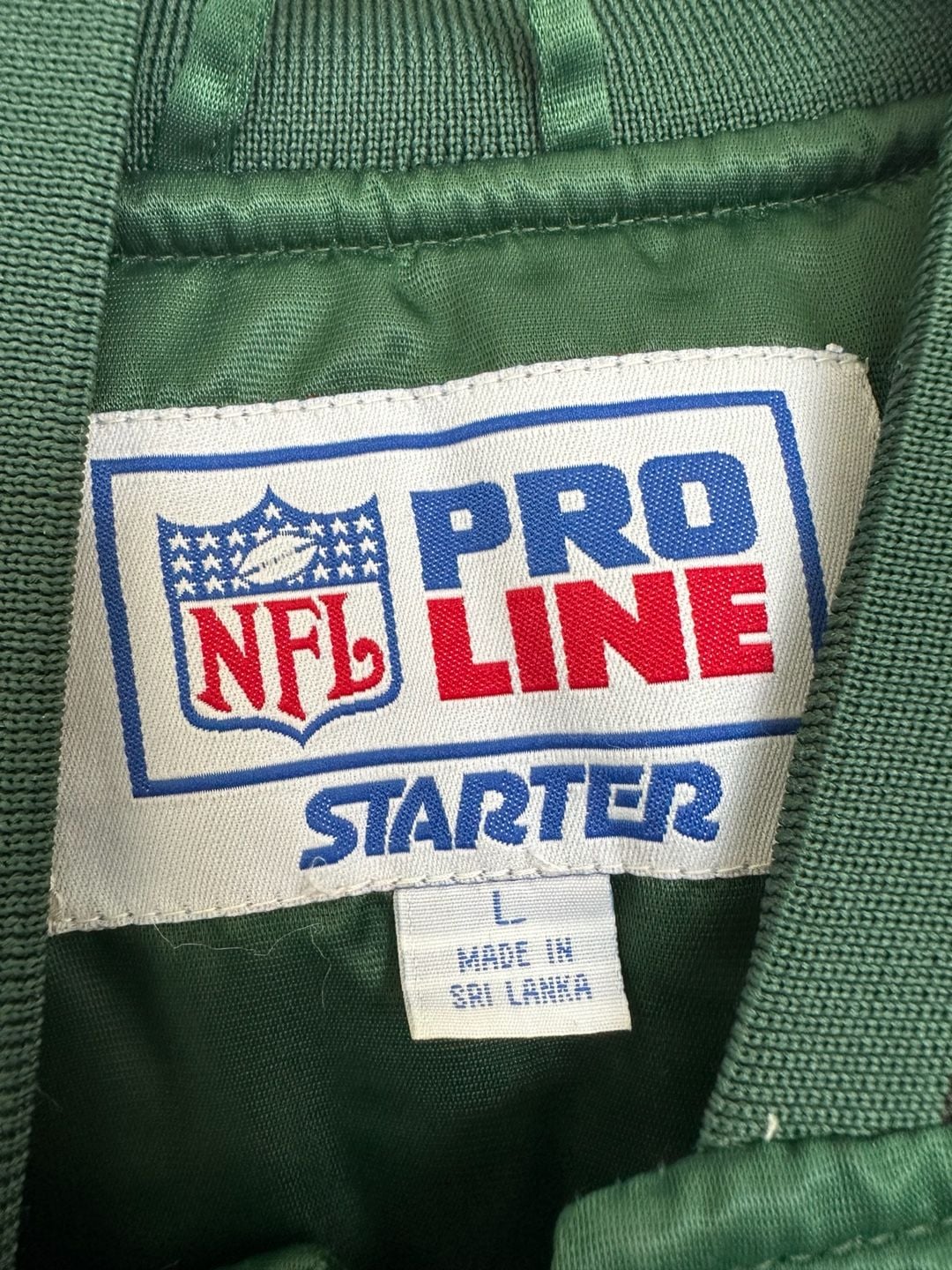 Vintage Starter NFL Pro Line New York Jets Green Satin Bomber Jacket Size L 4