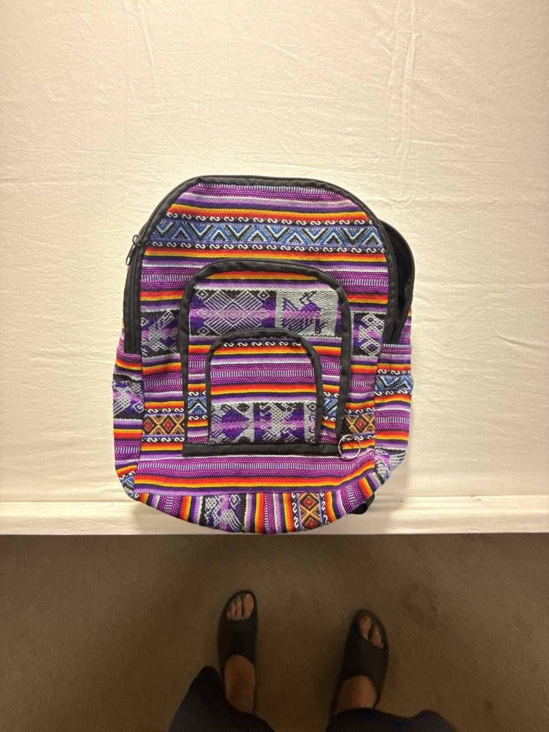 Multicolor Woven Aztec Tribal Striped Boho Backpack 2