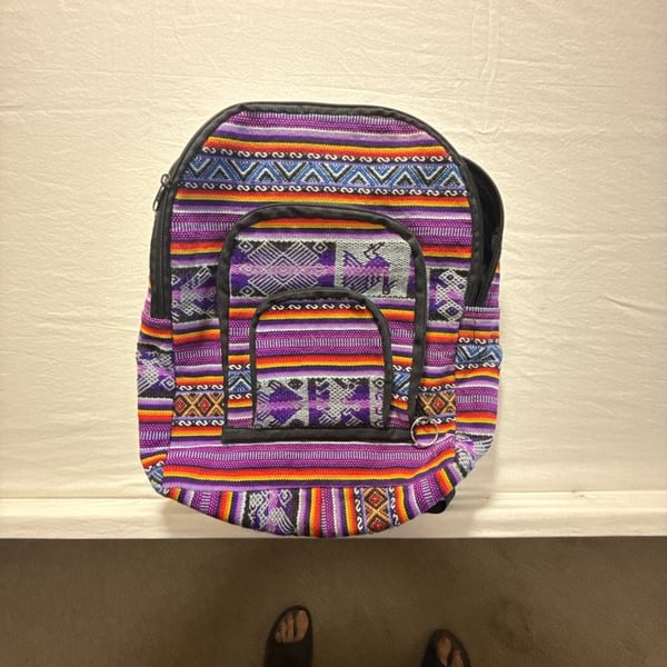 Multicolor Woven Aztec Tribal Striped Boho Backpack