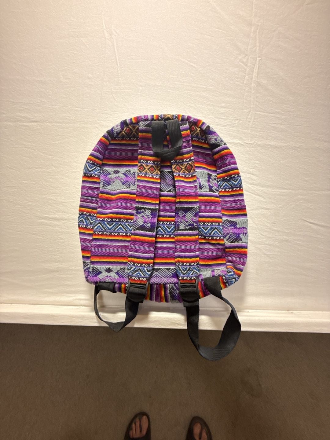 Multicolor Woven Aztec Tribal Striped Boho Backpack 3