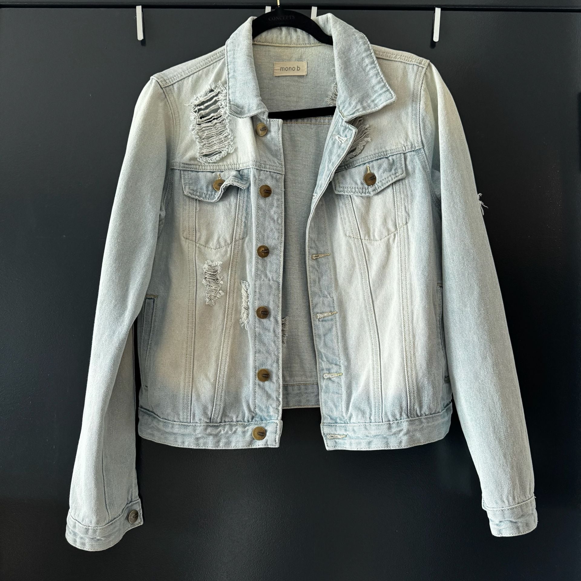 Mono B Distressed Light Wash Denim Jacket 2