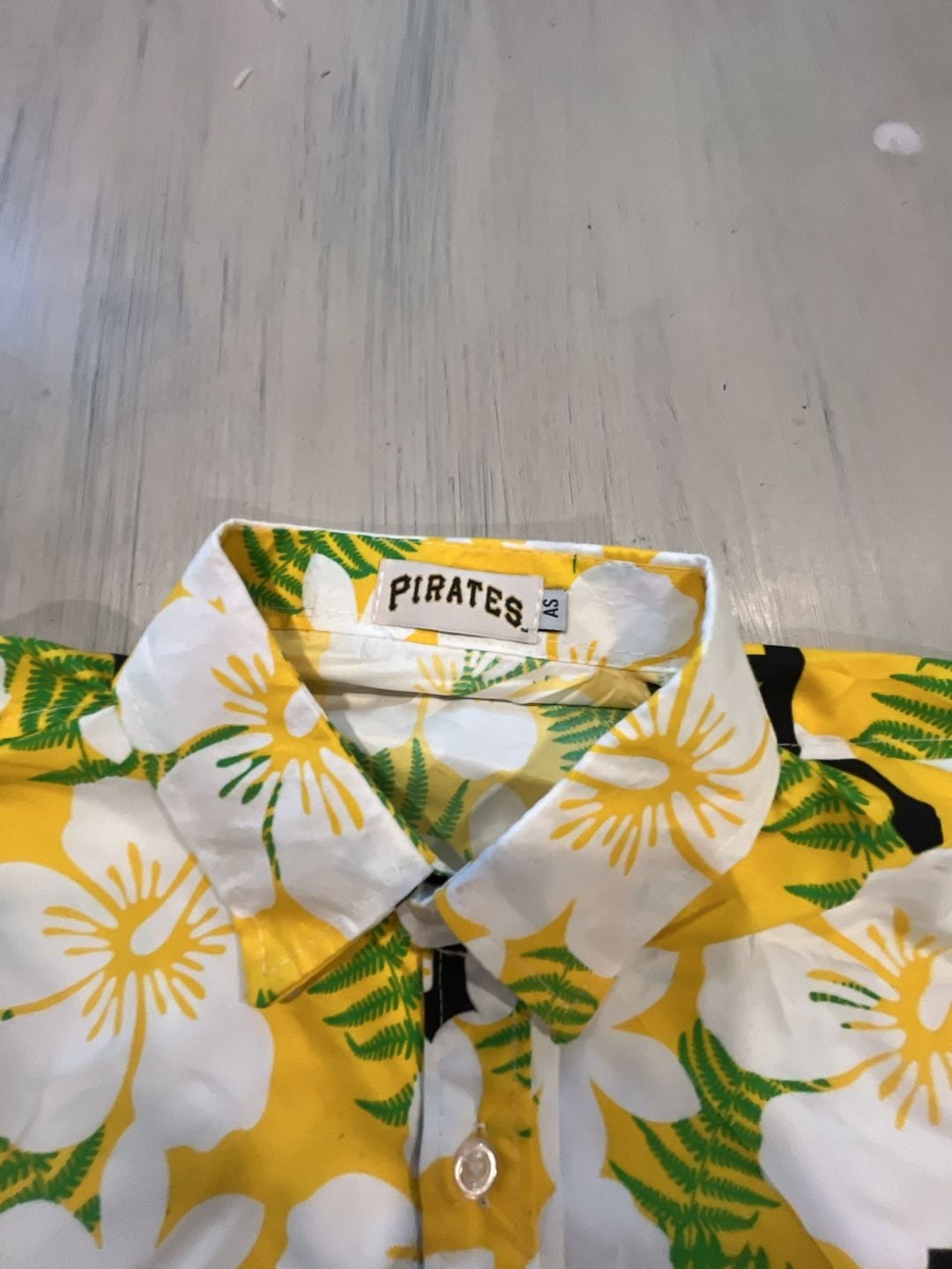 Pirates Yellow Floral Hawaiian Short Sleeve Button-Up Shirt 3