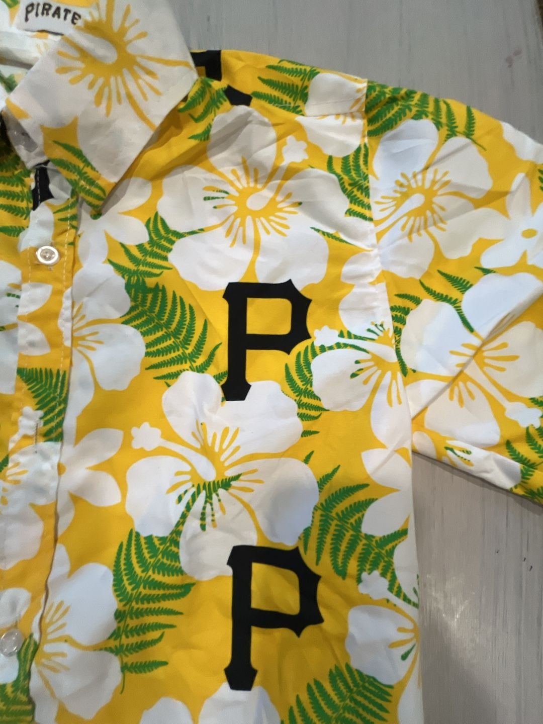Pirates Yellow Floral Hawaiian Short Sleeve Button-Up Shirt 4