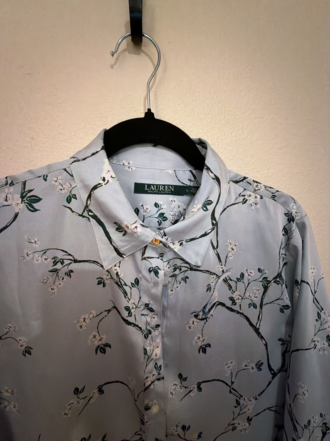 Lauren Ralph Lauren Light Blue Cherry Blossom Floral Long Sleeve Button-Down Blouse 3