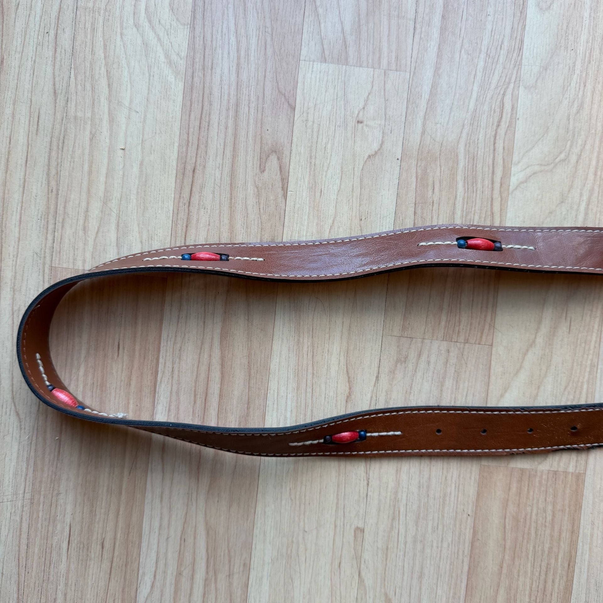 Vintage Brown Faux Leather Belt with Western Silver Buckle and Beaded Accents 2