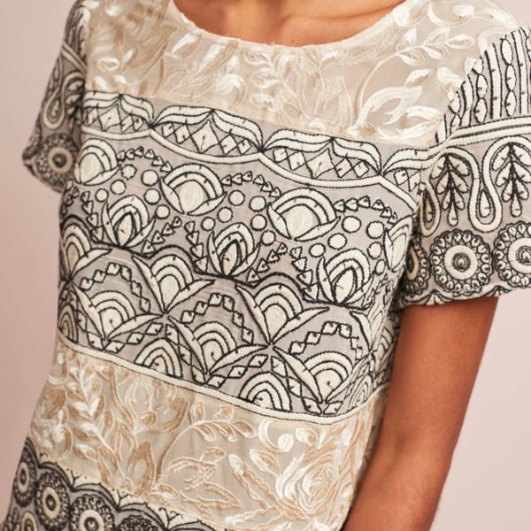 Anthropologie Meadow Rue Frieze Embroidered Beaded Short Sleeve Blouse NWOT