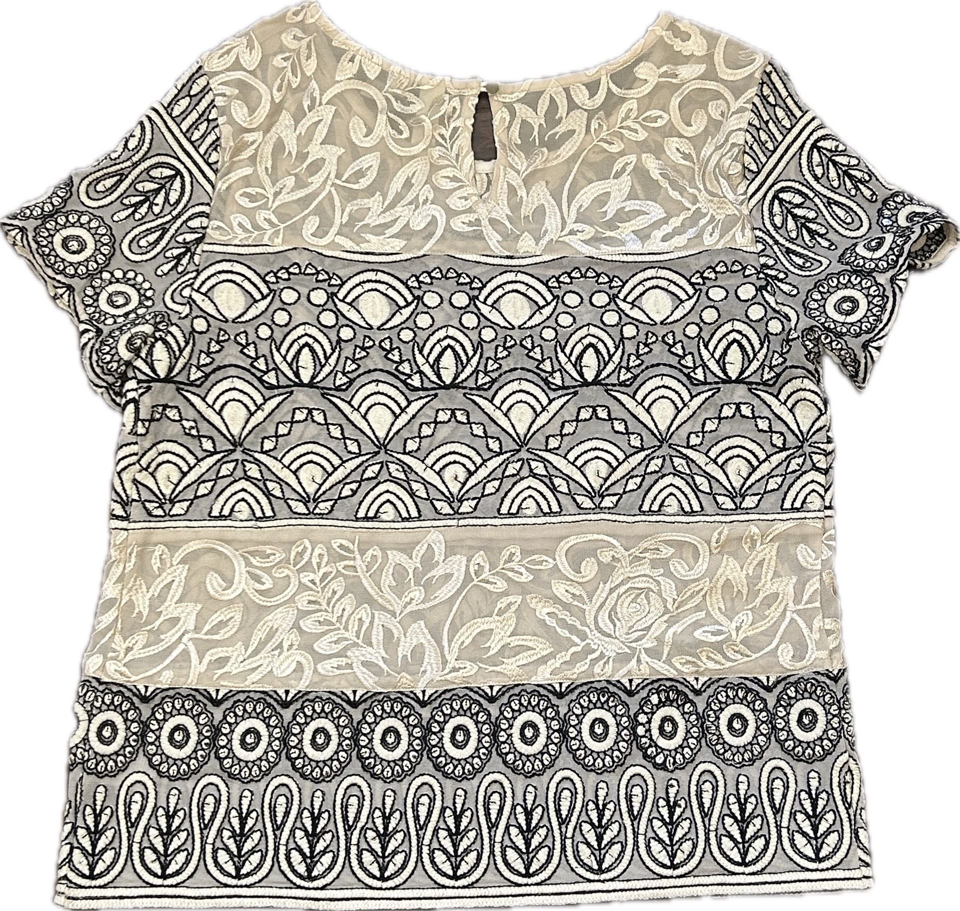Anthropologie Meadow Rue Frieze Embroidered Beaded Short Sleeve Blouse NWOT  10