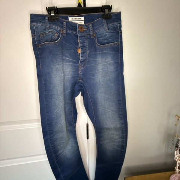 One X One teaspoon Blue Distressed Skinny Jeans Size 25