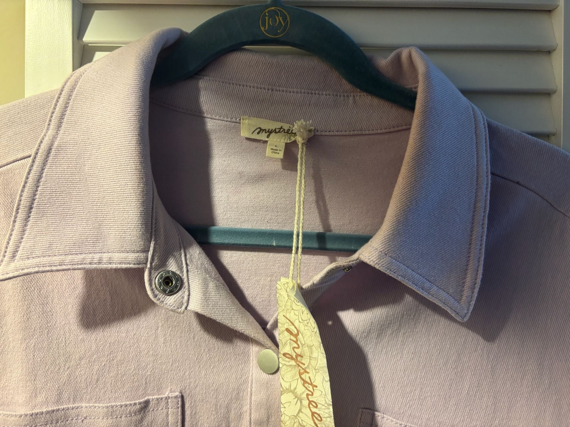 Mystree Lavender Short Sleeve Button Up Denim Shirt Jacket with Pockets 3