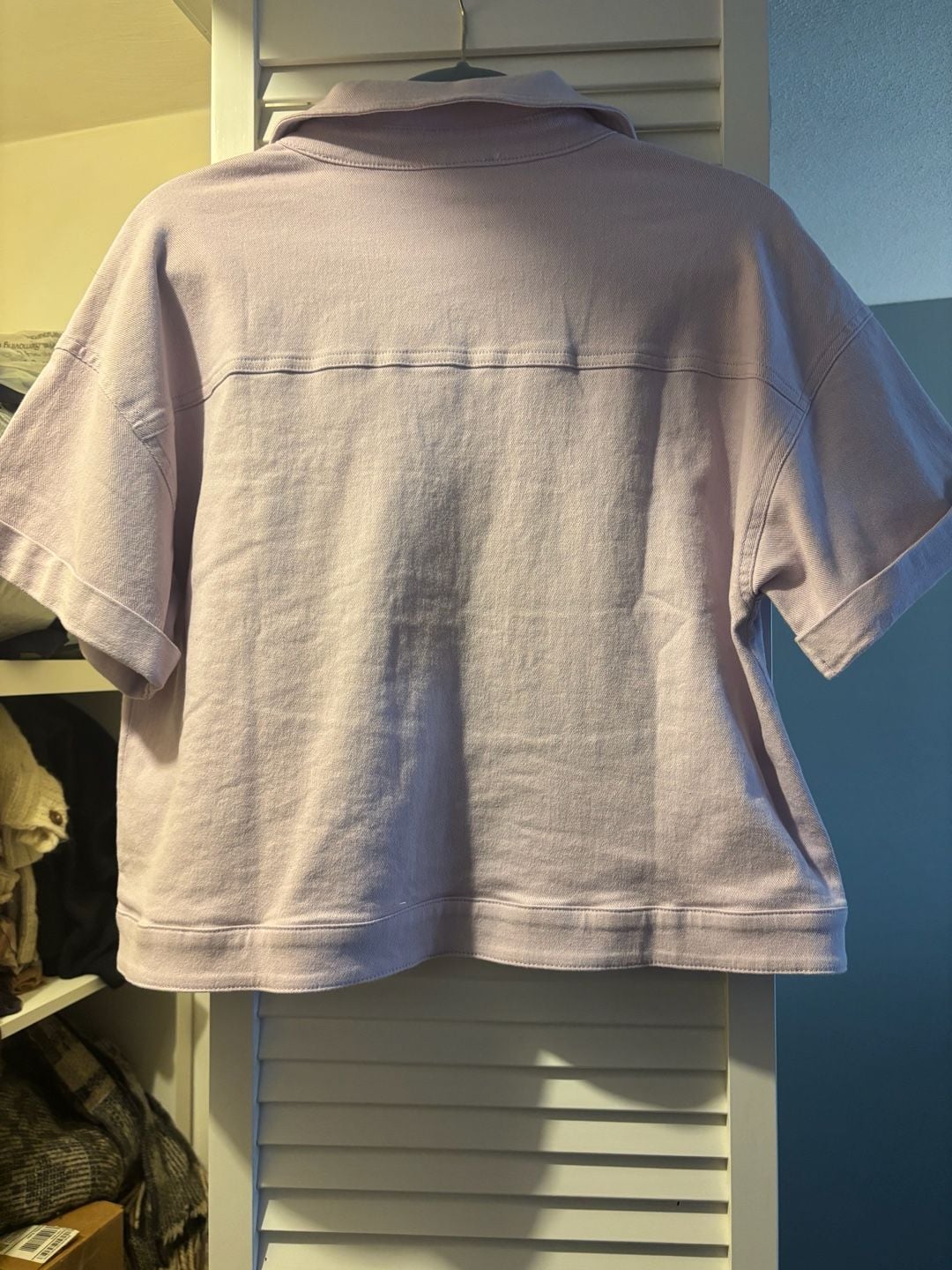 Mystree Lavender Short Sleeve Button Up Denim Shirt Jacket with Pockets 4