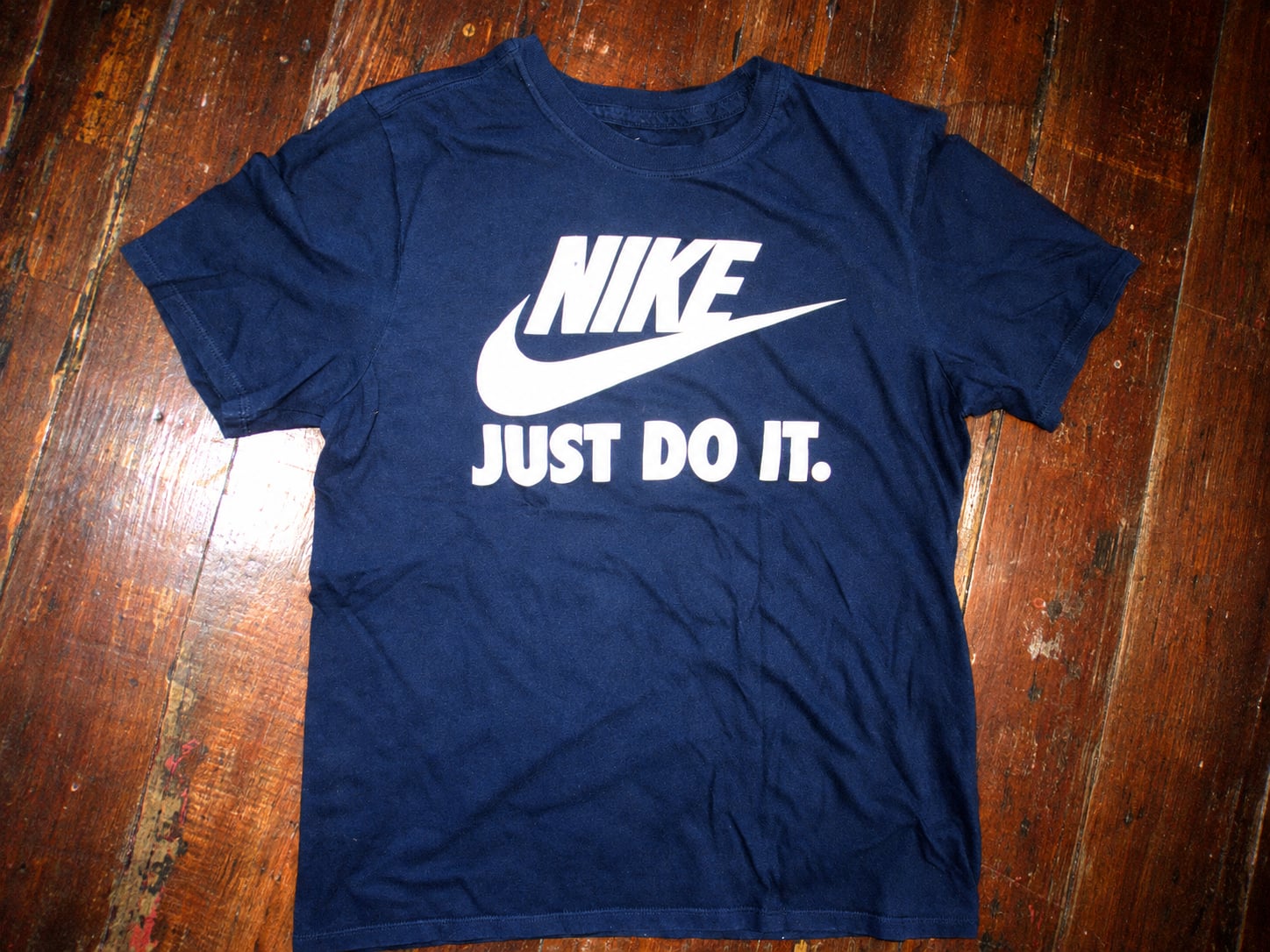 Vintage Nike Just Do It Spell Out Athletic Cut Navy Blue T-Shirt 3