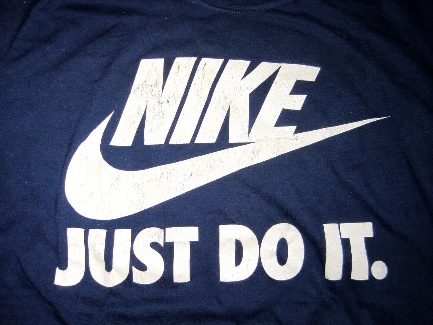 Vintage Nike Just Do It Spell Out Athletic Cut Navy Blue T-Shirt 4