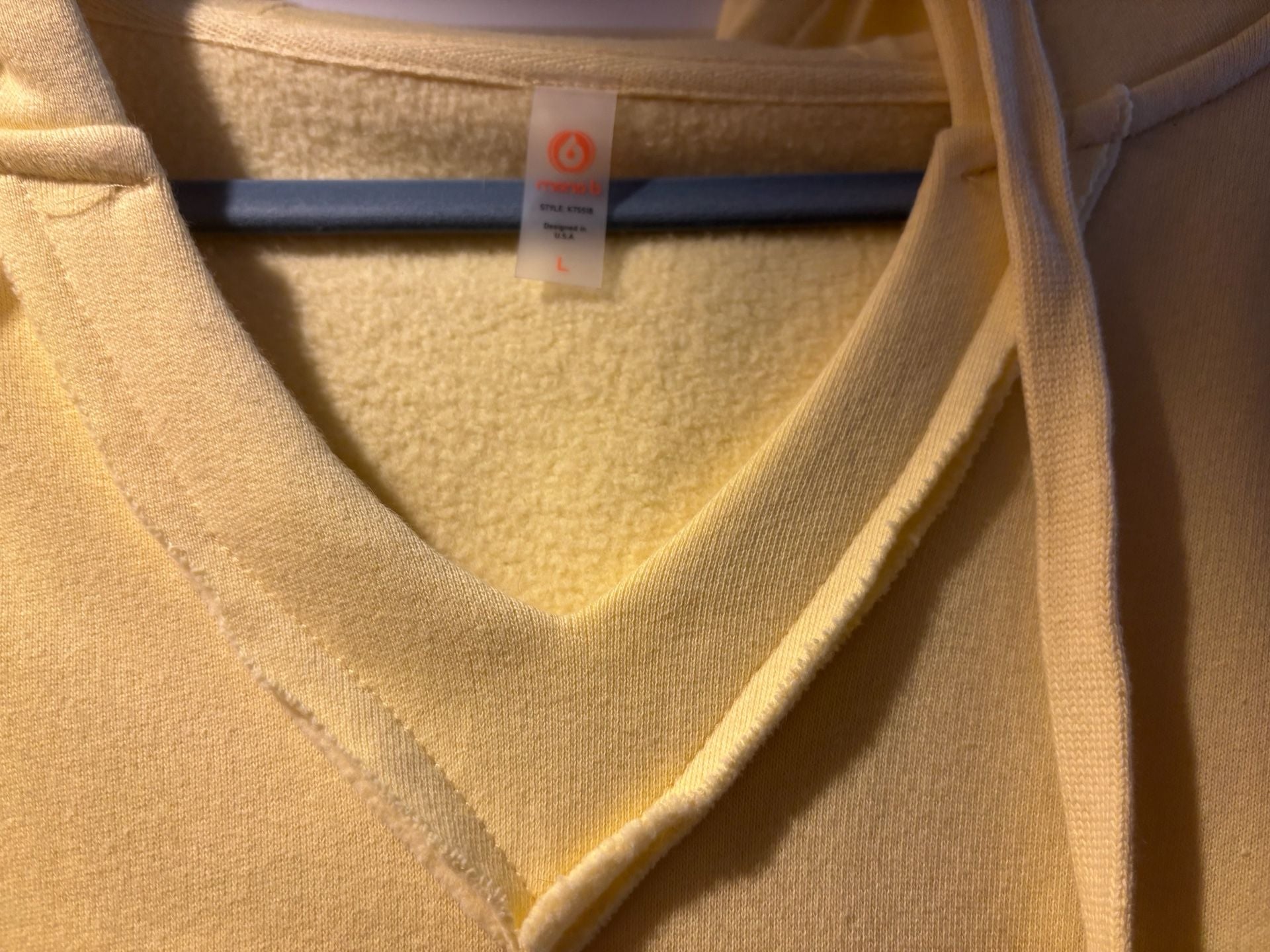 Mono B V-Neck Raw Edge Kangaroo Pocket Hoodie Yellow Size L 3