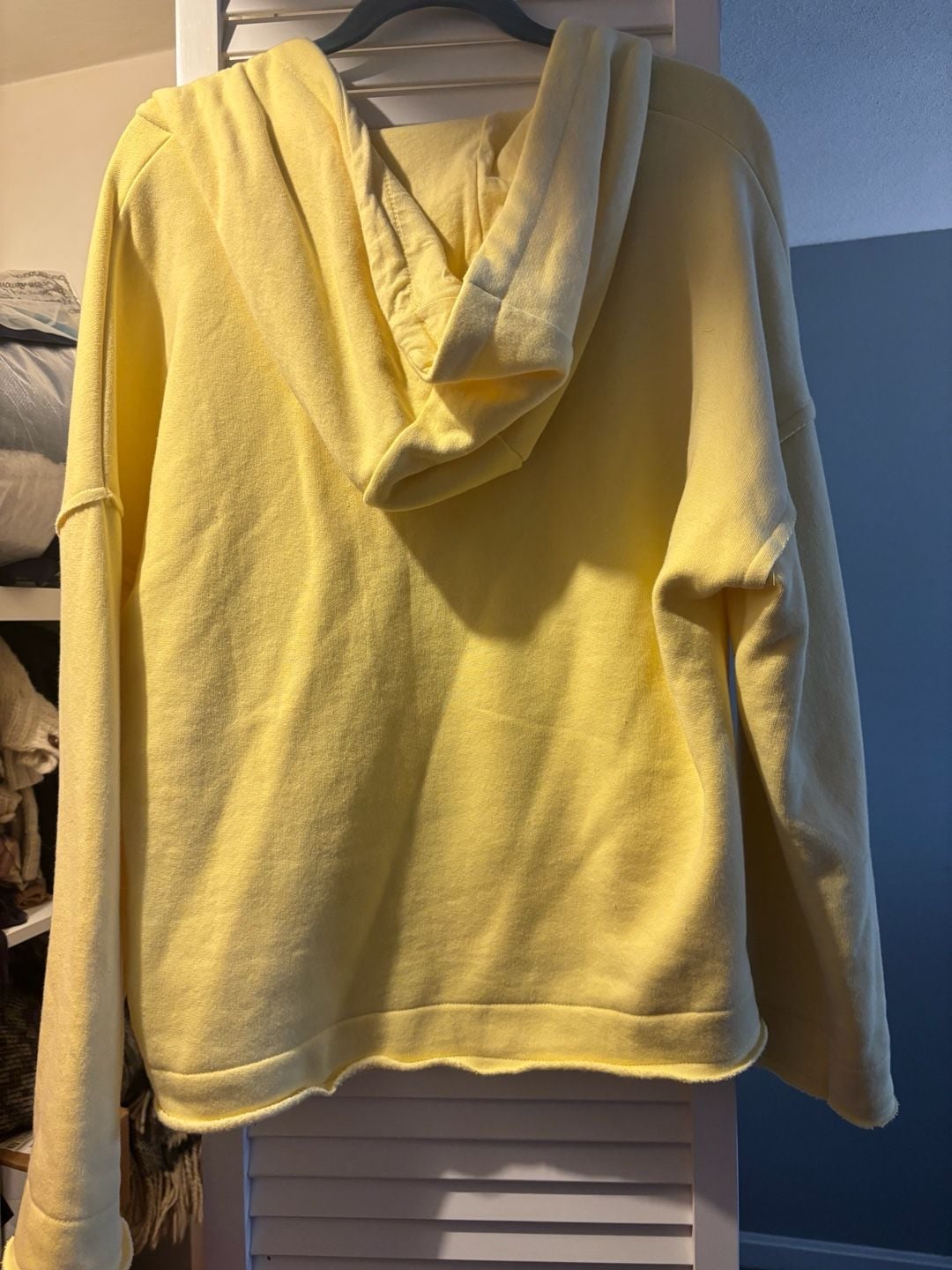 Mono B V-Neck Raw Edge Kangaroo Pocket Hoodie Yellow Size L 4
