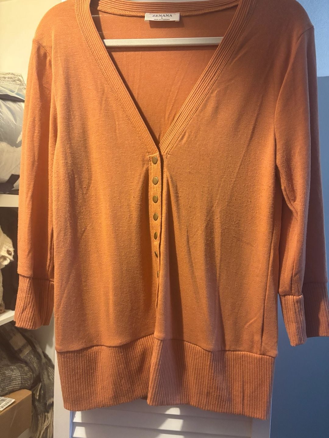 Zenana V-Neck Snap Button Cardigan Sweater Orange Size L 2