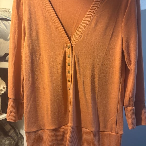 Zenana V-Neck Snap Button Cardigan Sweater Orange Size L