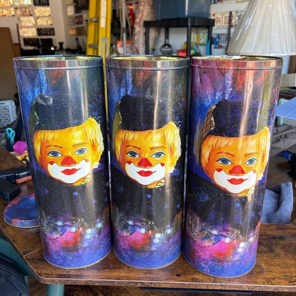 Vintage Clown Collectible Doll in Tin Can
