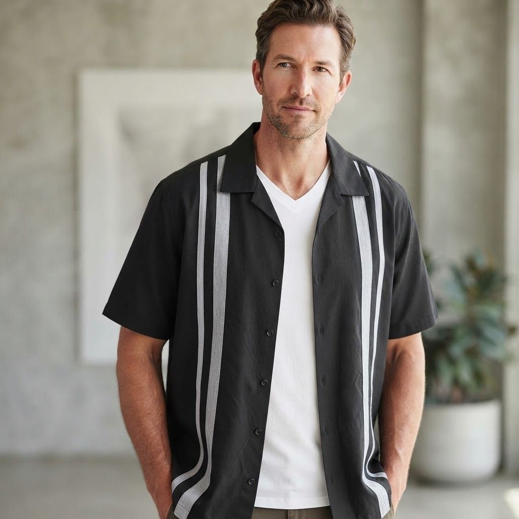 Cubavera Men's Panel Short Sleeve Button-Down Camp Collar Shirt, Jet Black, 2X 2