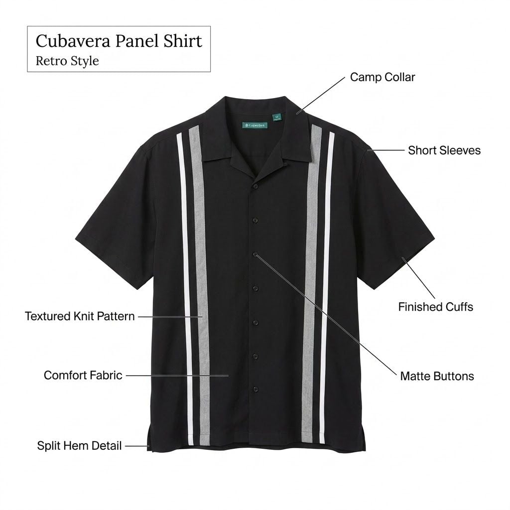 Cubavera Men's Panel Short Sleeve Button-Down Camp Collar Shirt, Jet Black, 2X 4