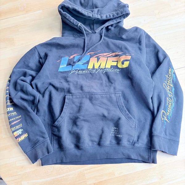 LZMFG Pursuit of Perfection E36 2JZ-GTE Car Sponsor Racing Graphic Hoodie Black Size S