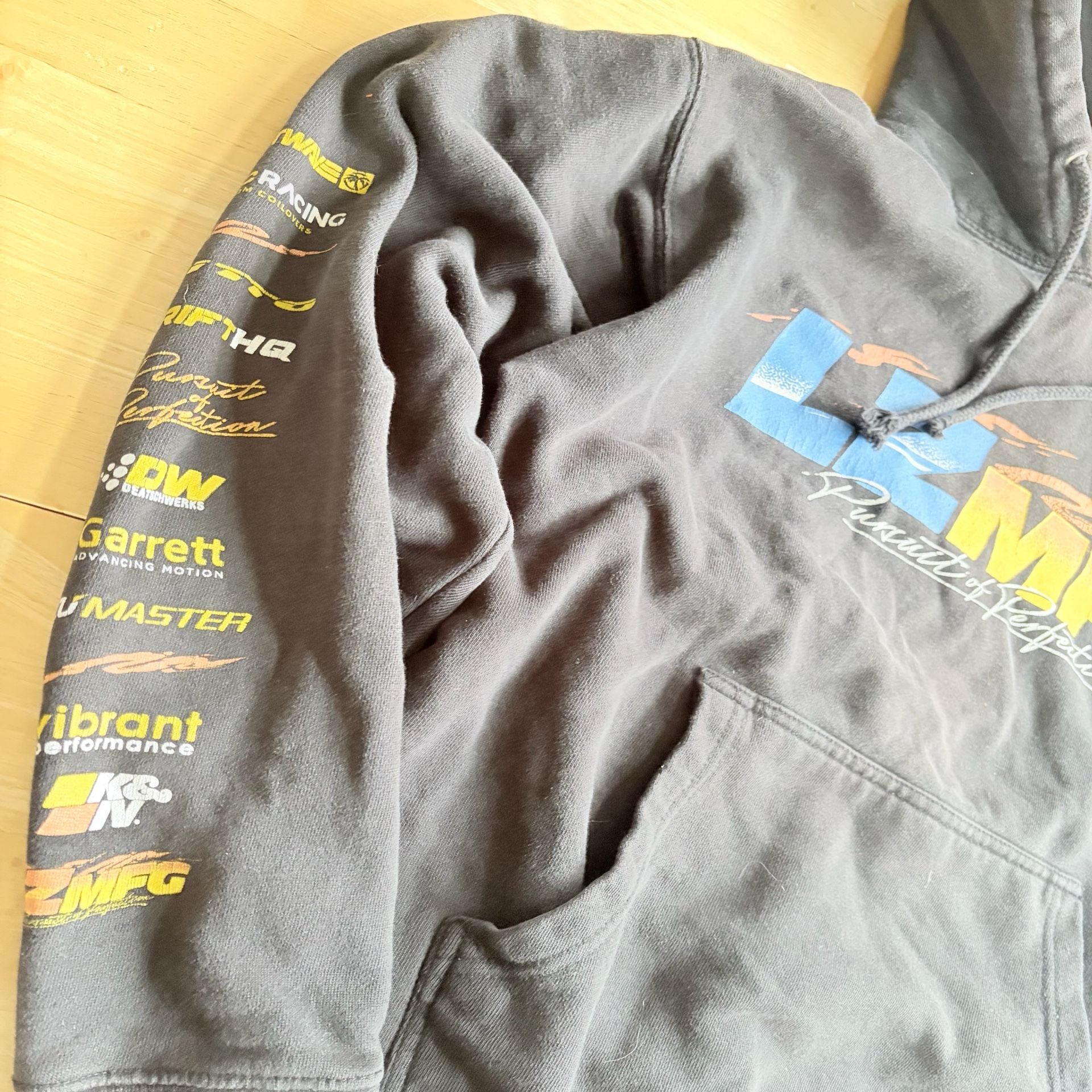 LZMFG Pursuit of Perfection E36 2JZ-GTE Car Sponsor Racing Graphic Hoodie Black Size S 4