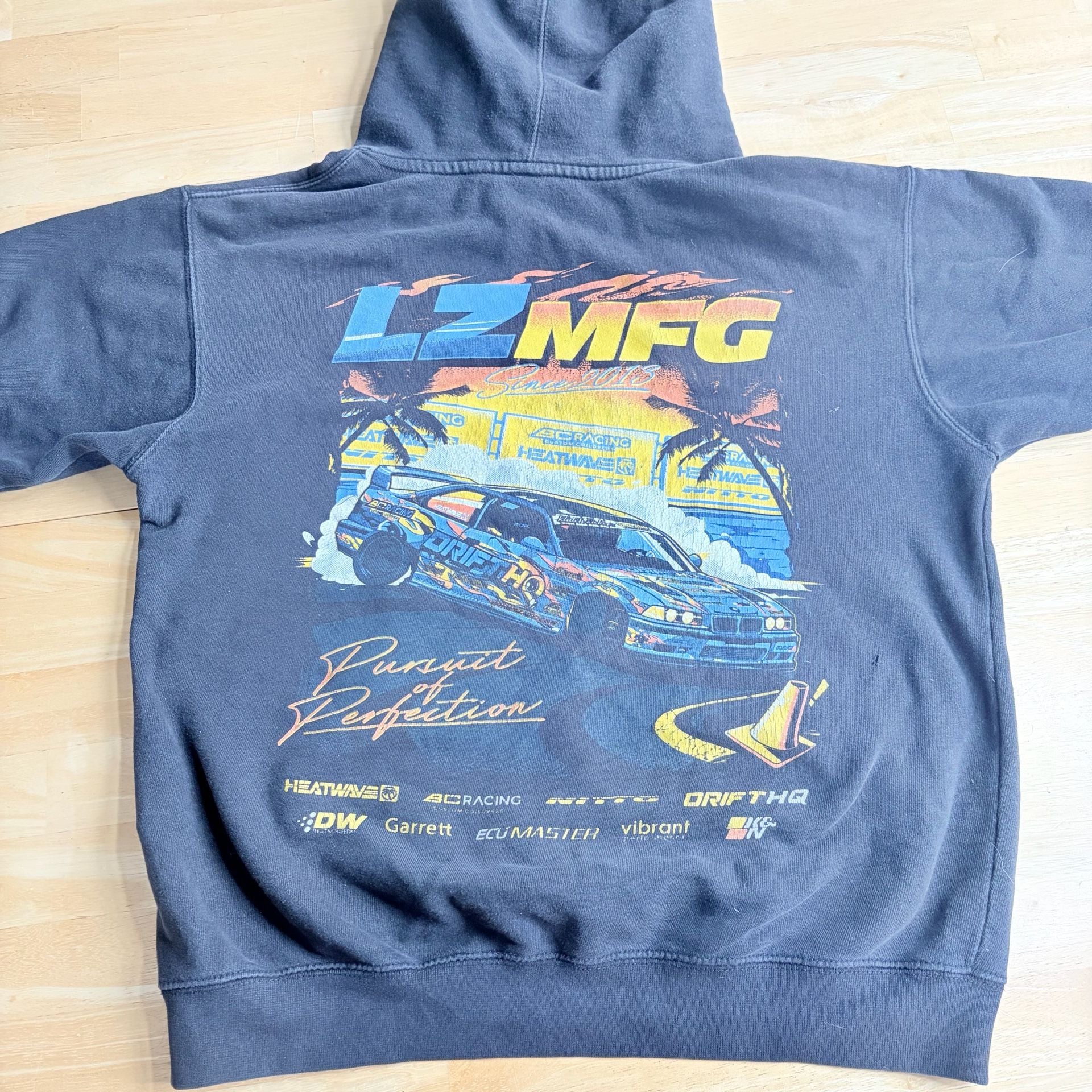 LZMFG Pursuit of Perfection E36 2JZ-GTE Car Sponsor Racing Graphic Hoodie Black Size S 6