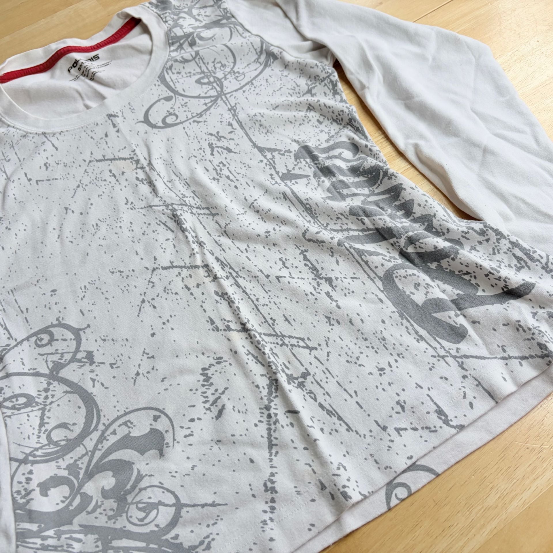 Polaris Y2K Grunge White Long Sleeve Graphic T-Shirt Small 3