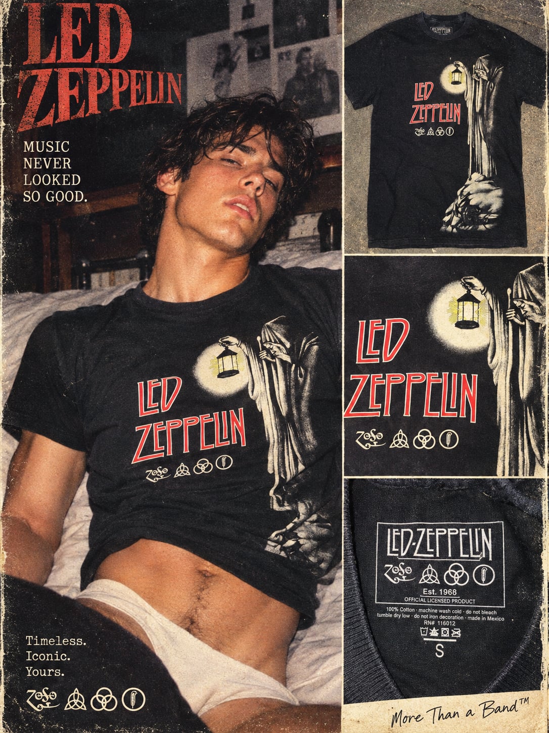 Led Zeppelin Hermit Wizard Zoso Black Graphic T-Shirt Small 2