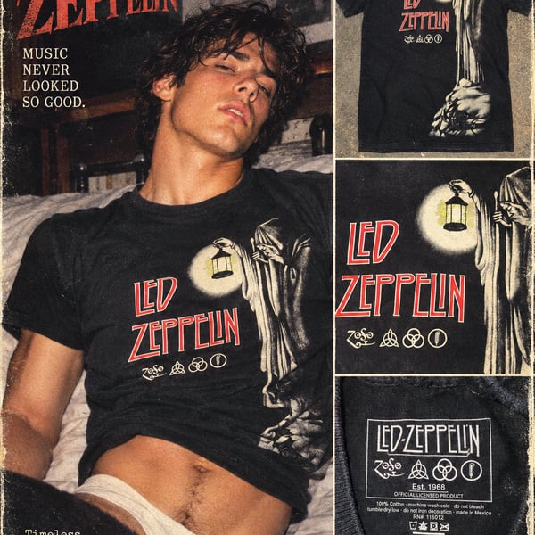 Led Zeppelin Hermit Wizard Zoso Black Graphic T-Shirt Small