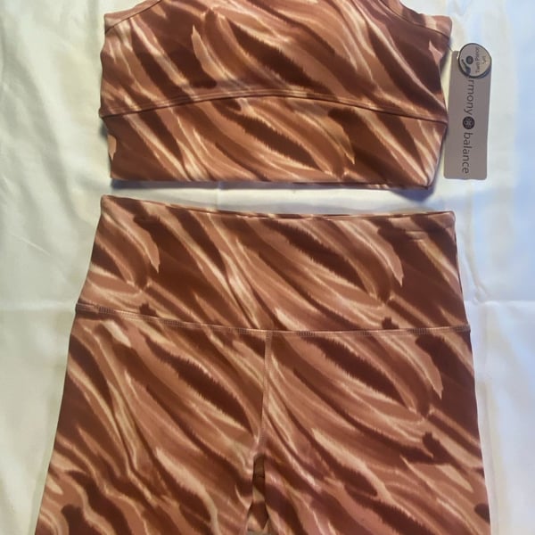 Athletic Harmony Balance Two Piece Set Sports Bra and Biker Shorts Mocha Zebra Print .