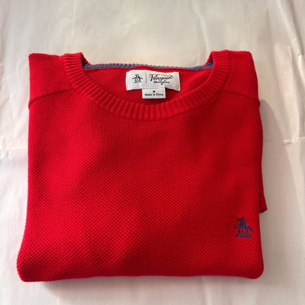 Original Penguin Mens Honeycomb Crewneck Sweater Red Size M