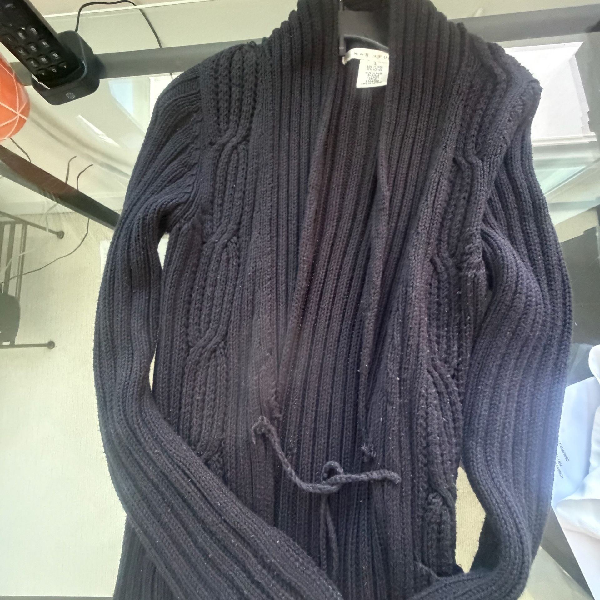 Max Studio Black Cotton Cable Knit Open Front Cardigan Sweater 1