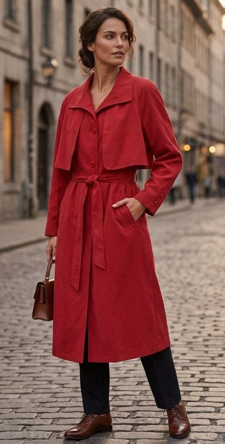 Vintage Jacqueline Ferrar Red Faux Suede Trench Coat Size 20W 2