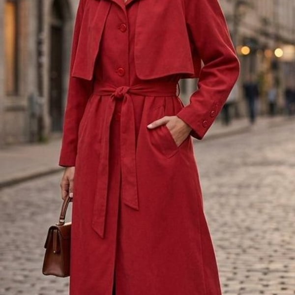 Vintage Jacqueline Ferrar Red Faux Suede Trench Coat Size 20W