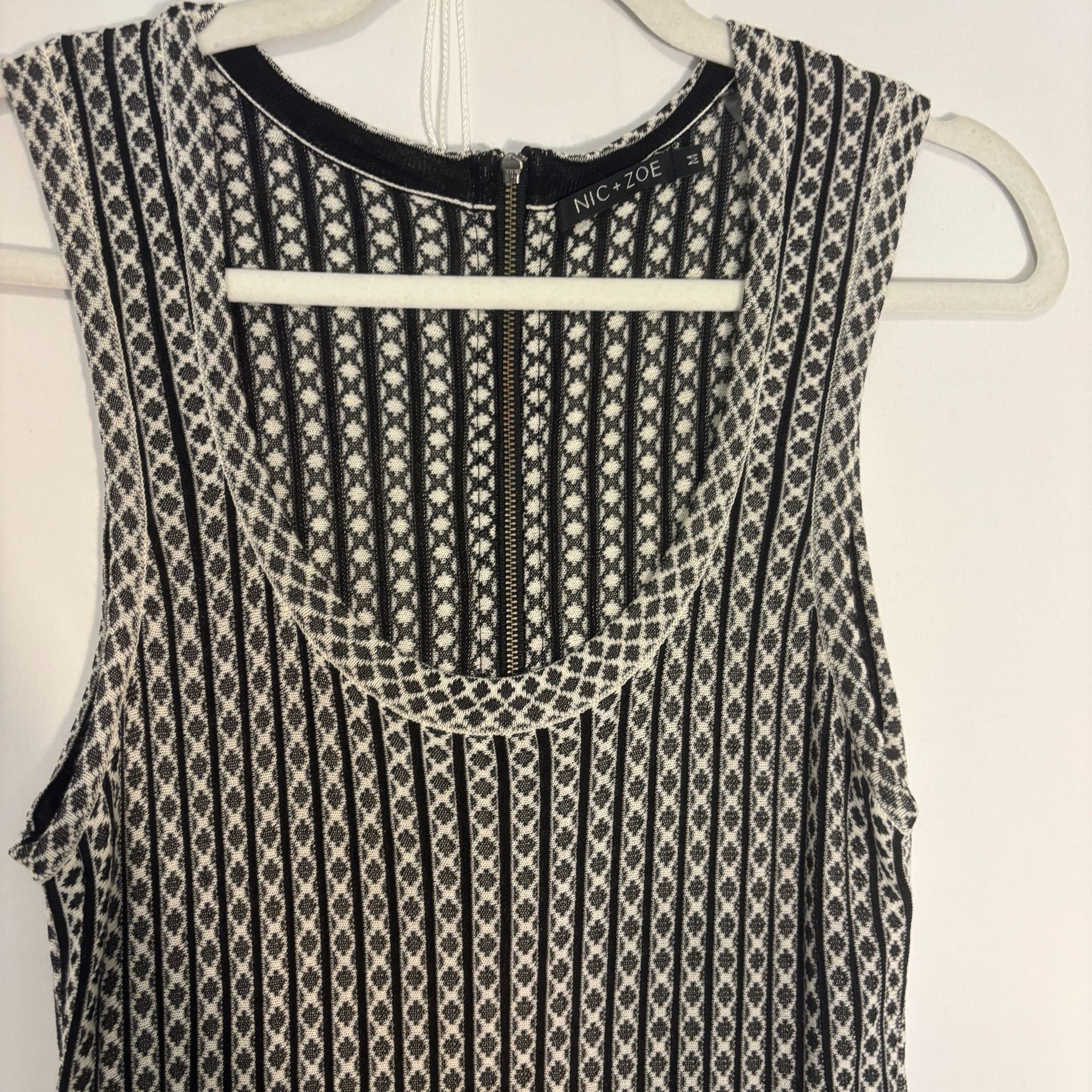 Nic+Zoe Womens Dress Medium Black White Knee Length Geometric Party Casual 4