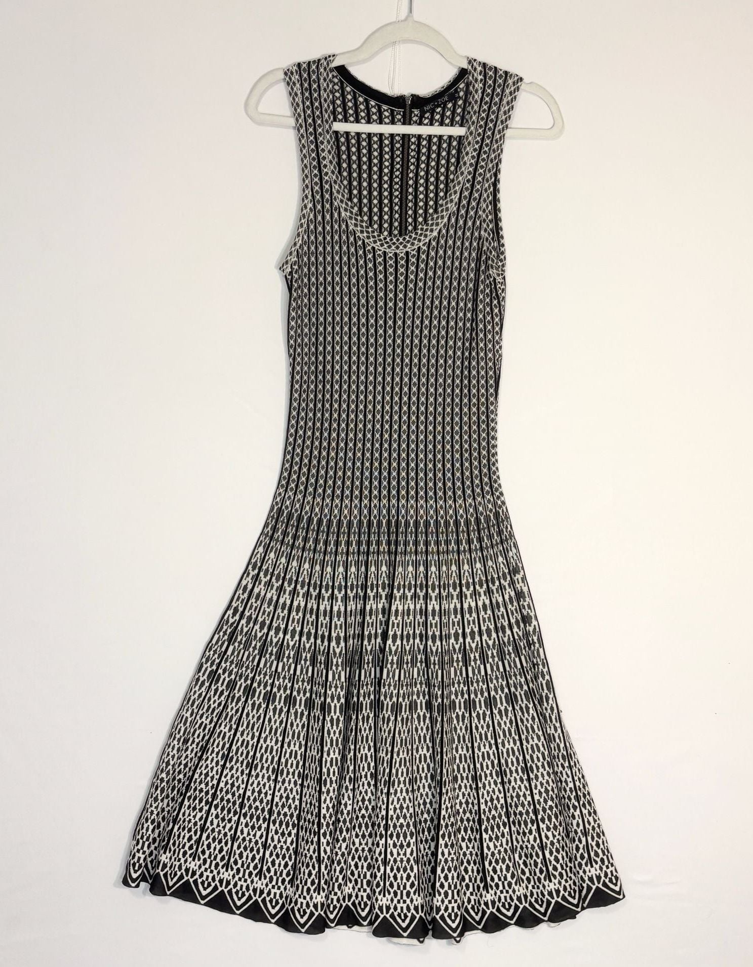 Nic+Zoe Womens Dress Medium Black White Knee Length Geometric Party Casual 2