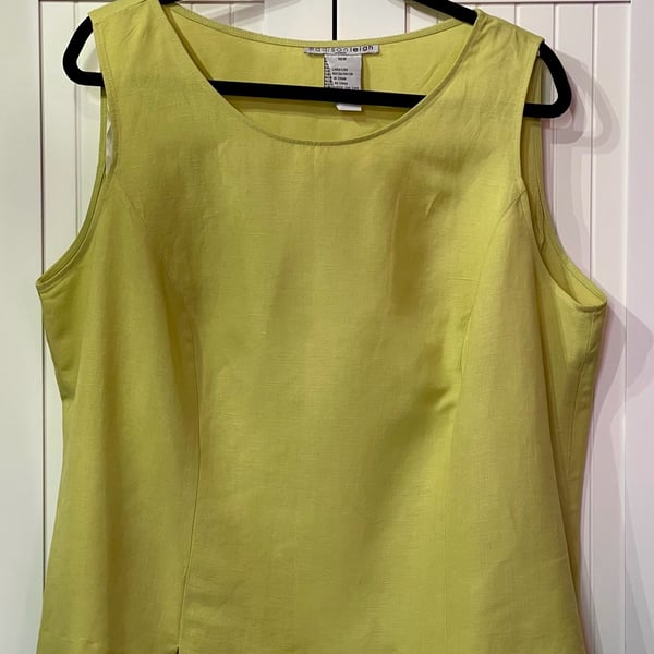 Madison Leigh Women Lime Green Linen Blend Sleeveless Tank Top Blouse