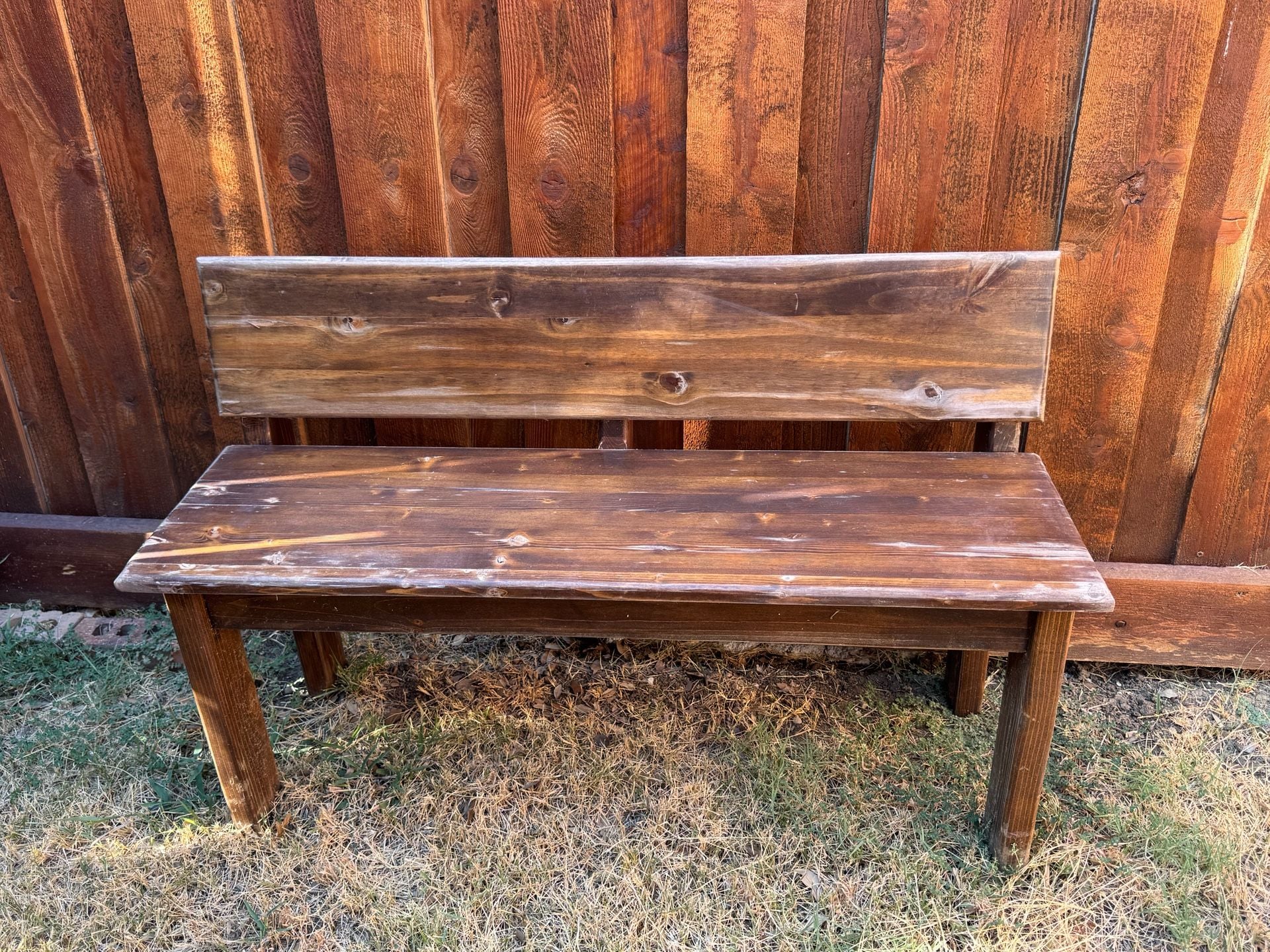 2 Handmade Rustic Solid Wood Outdoor Garden Bench with Backrest 1
