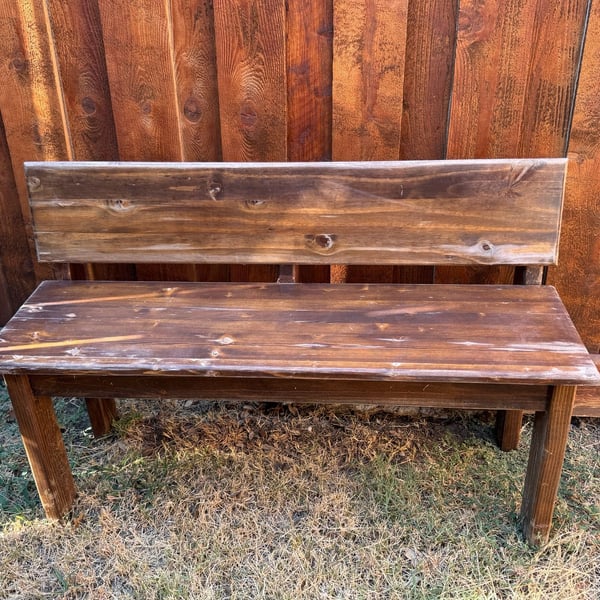 2 Handmade Rustic Solid Wood Outdoor Garden Bench with Backrest
