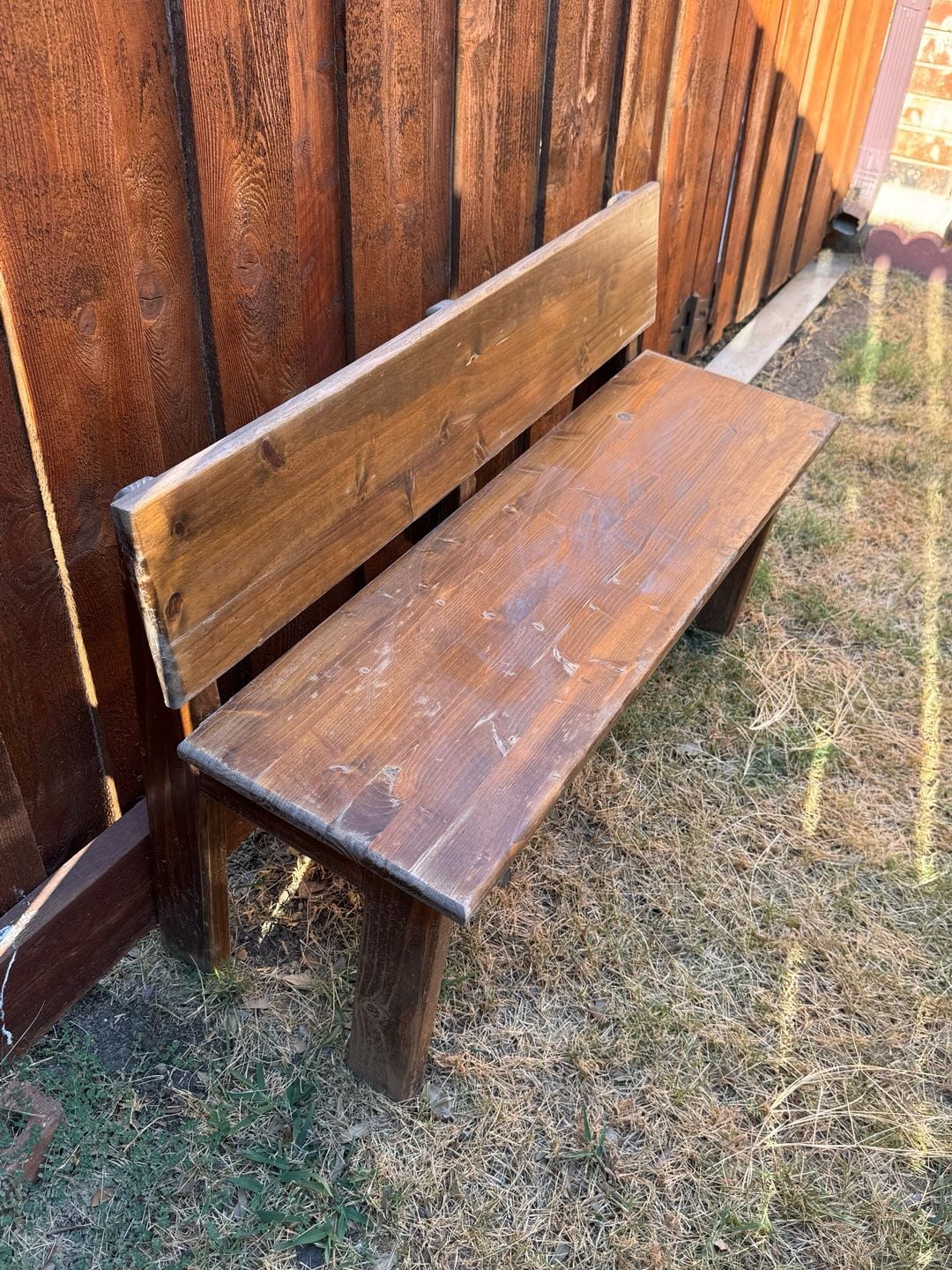 2 Handmade Rustic Solid Wood Outdoor Garden Bench with Backrest 2