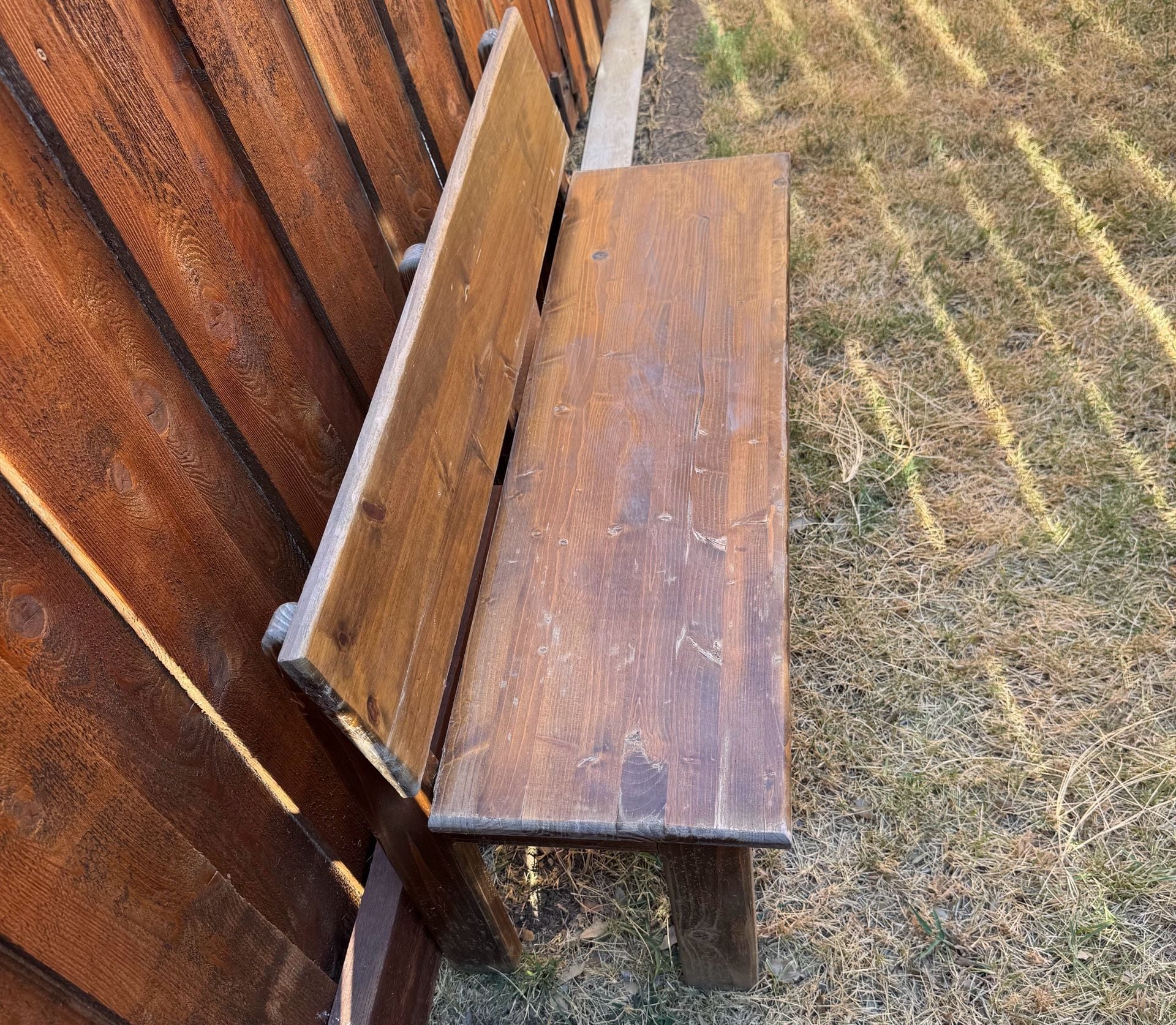 2 Handmade Rustic Solid Wood Outdoor Garden Bench with Backrest 3