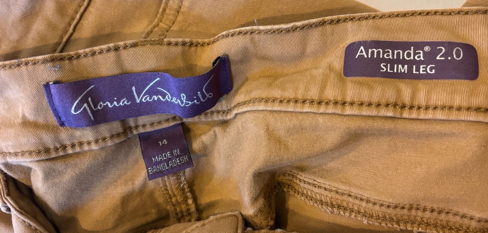 Gloria Vanderbilt Amanda 2.0 Slim Leg Brown Pants Size 14 7