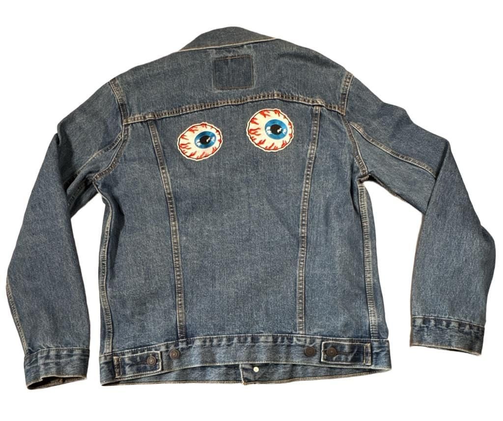 Levi's Trucker Denim Jacket Size M Custom Patched Eye Design 12