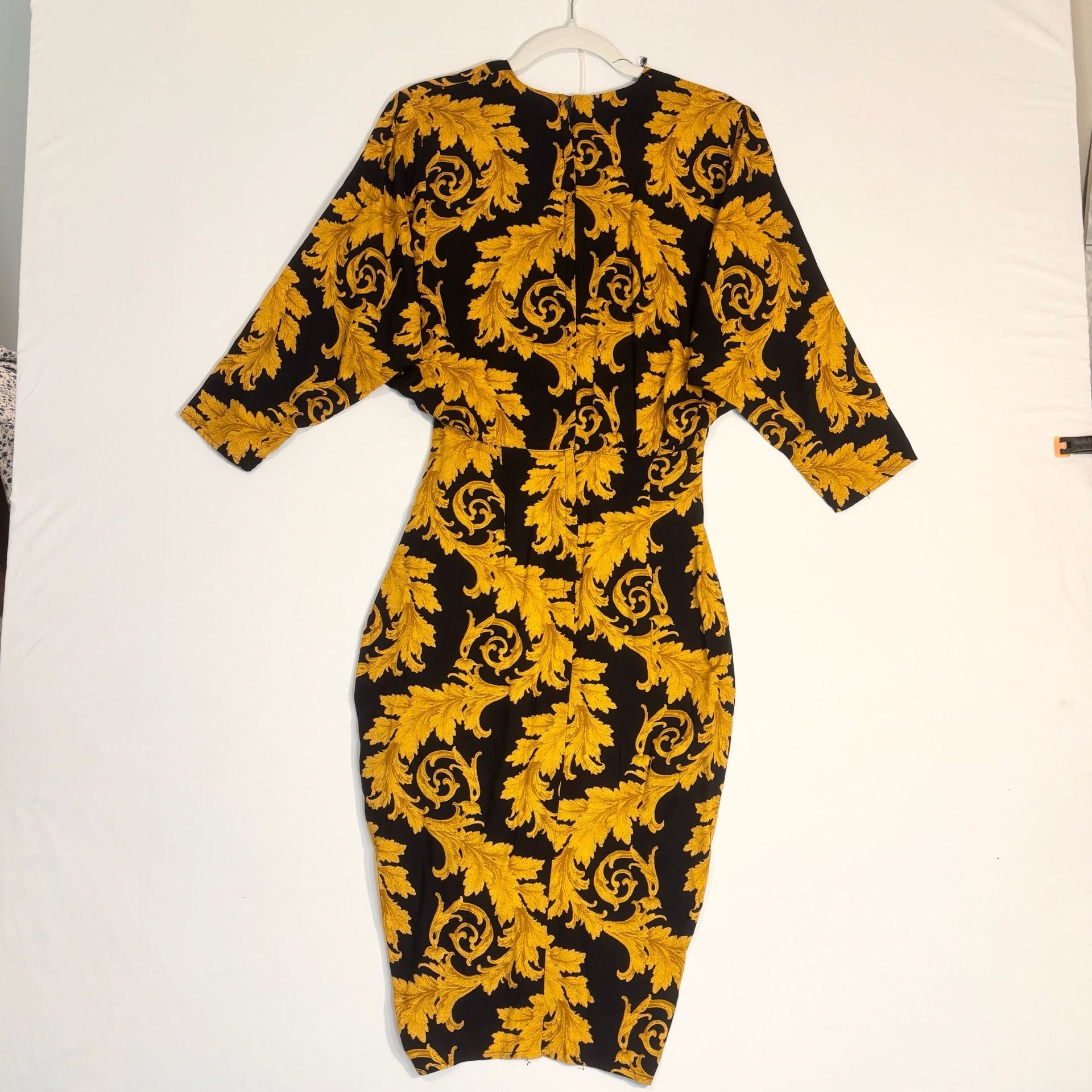 All That Jazz Black and Gold Scroll Print Midi Dress 6