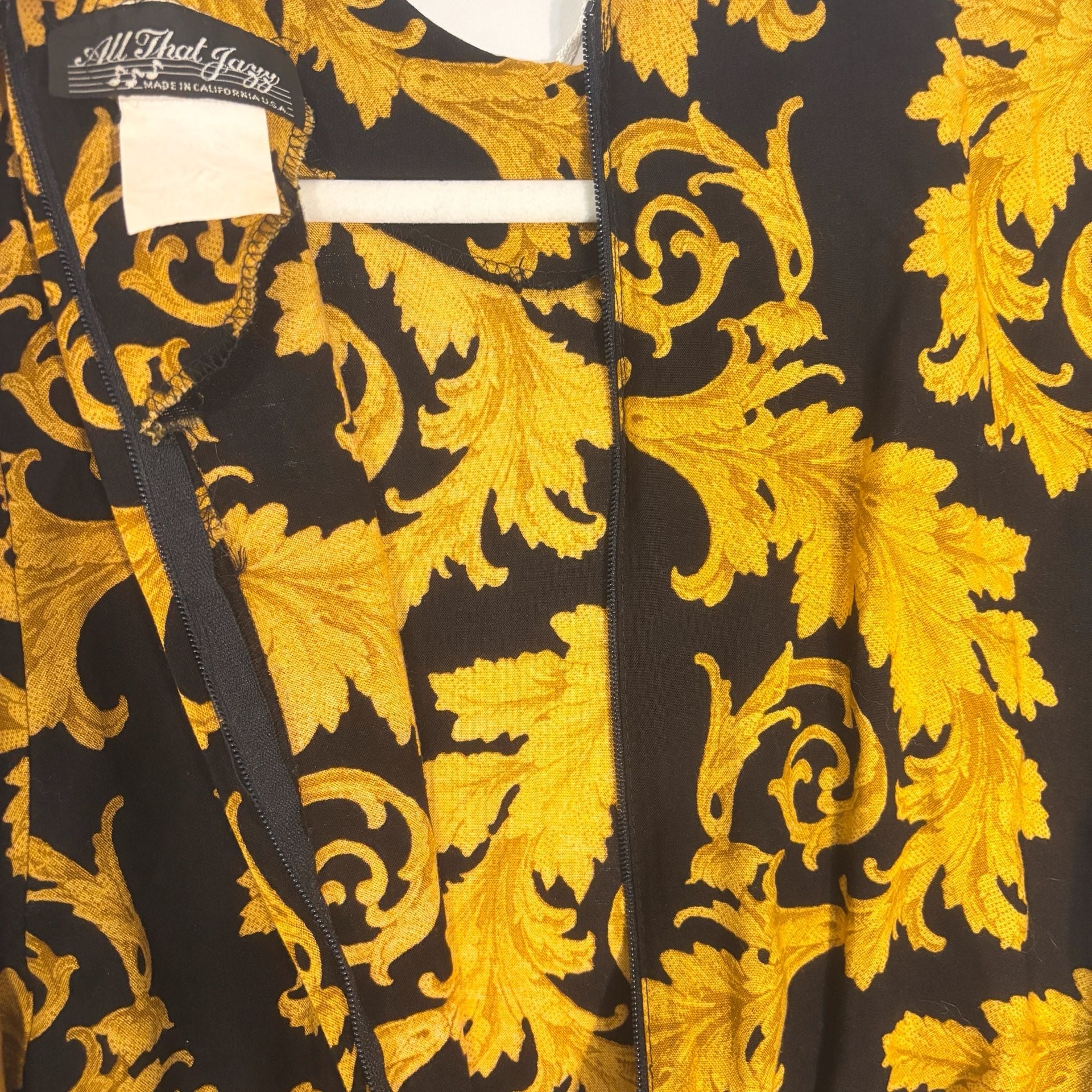All That Jazz Black and Gold Scroll Print Midi Dress 7