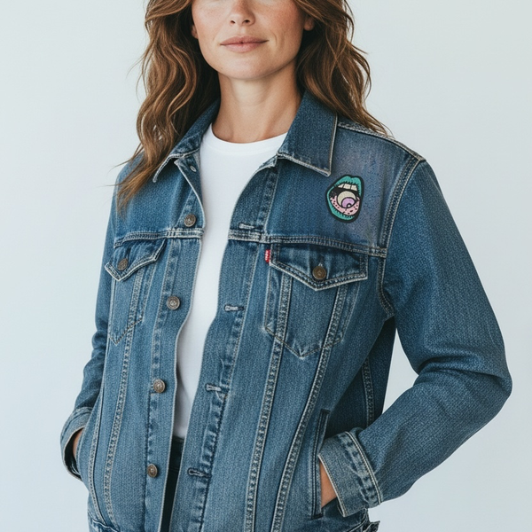 Levi's Trucker Denim Jacket Size M Custom Patched Eye Design