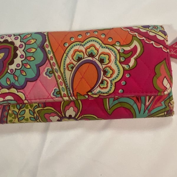 Vera Bradley Quilted Cotton Trifold Wallet in Pink Swirls Pattern