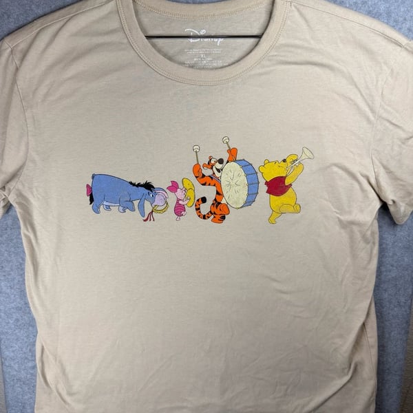 Disney Winnie the Pooh Eeyore Piglet Tigger Graphic Tan T-Shirt XL