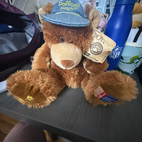Boyds Bears Hugh Bear American Cancer Society Daffodil Days Plush with Denim Cap